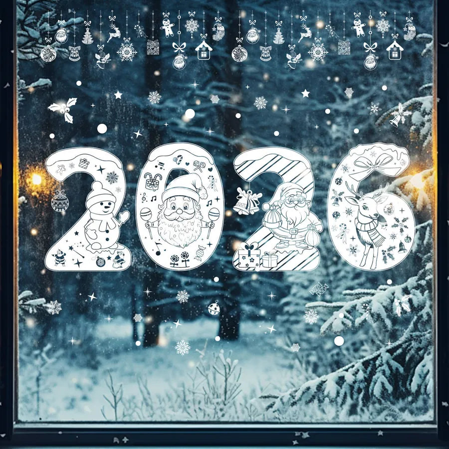 2026 Christmas Decorative Static Cling Deer Snowflake White Christmas Party Window Stickers Customizable Festive PVC Decals