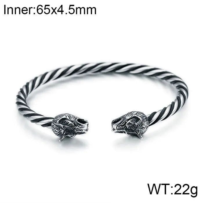 Rock Punk Skull 304 Stainless Steel 316L Stainless Steel  Halloween Men's Bangle Men Cord & Leather Bracelets