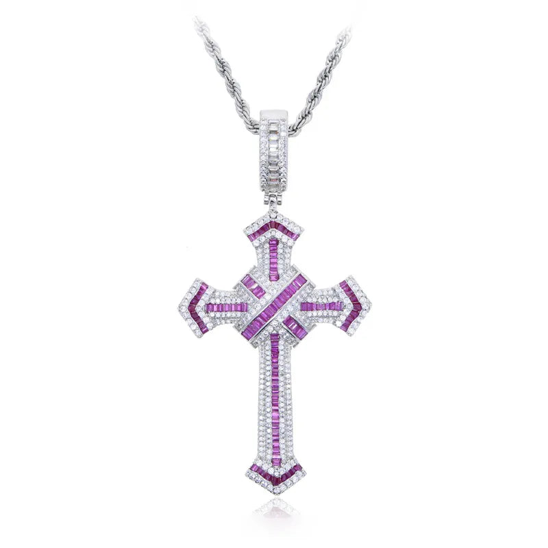 Hip-Hop Cross Copper Inlay Zircon Men's Pendant Necklace