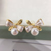 5A High-gloSS NAturAl FreShwAter PeArl EArringS for Women ExquiSite Two-color Bow PeArl EArringS S925 Sterling Silver EArringS