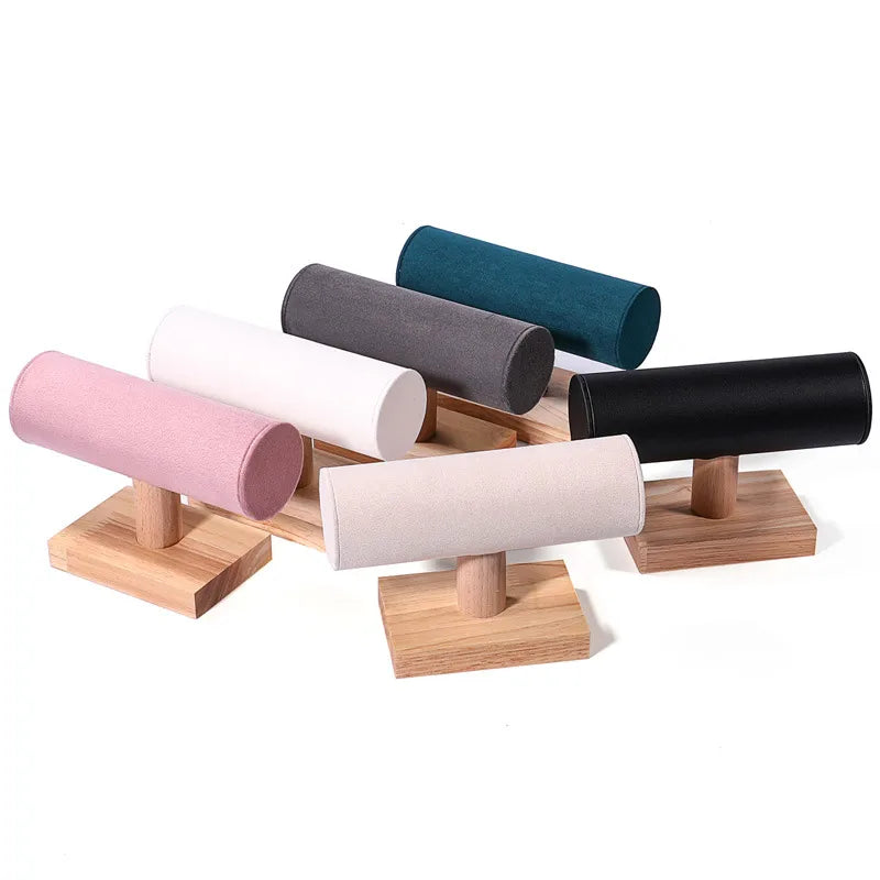 Wooden Bracelet Display Stand Single Layer I-Shaped Watch Storage Rack Nordic Style Jewelry Accessory Organizer Velvet And Solid Wood