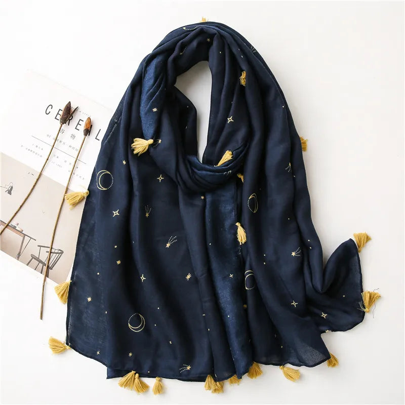 new retro starry totem satin cotton scarf