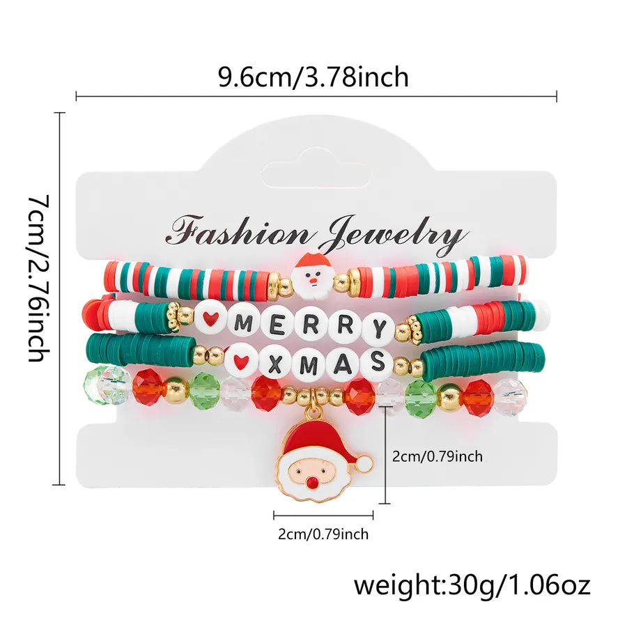 Handmade Christmas Themed Beaded Bracelet Set For Women Soft Clay Snowflake Letter Bracelets  Style