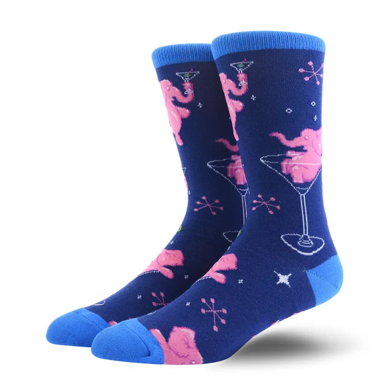 men's fashion animal cat elk nylon cotton jacquard crew socks