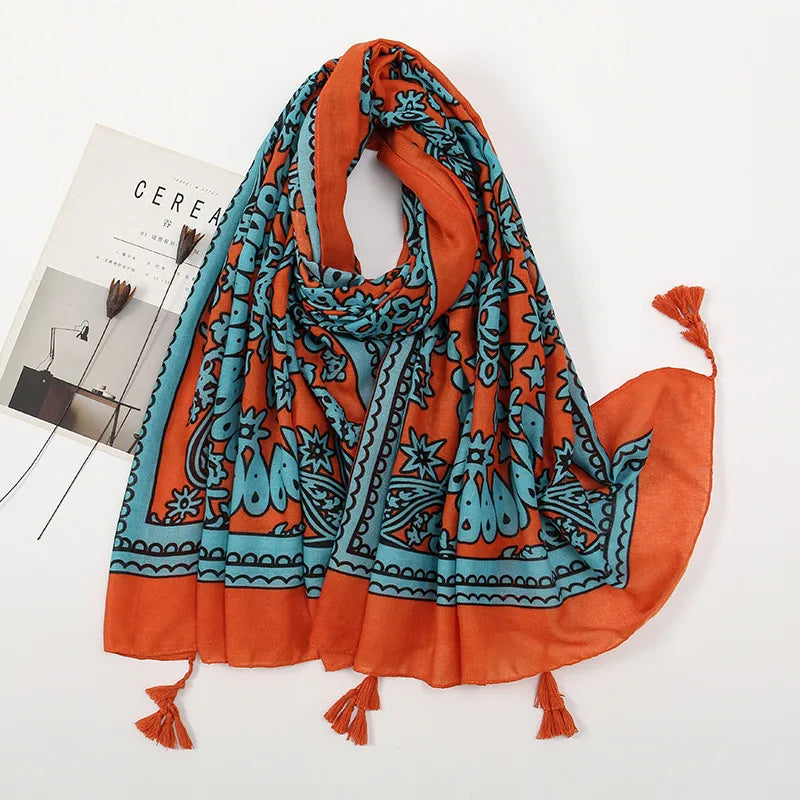 Women's Sweet Color Block Polyester Printing Scarf