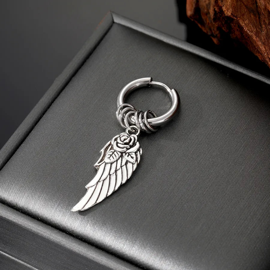 simple style animal feather stainless steel plating dangling earrings 1 piece