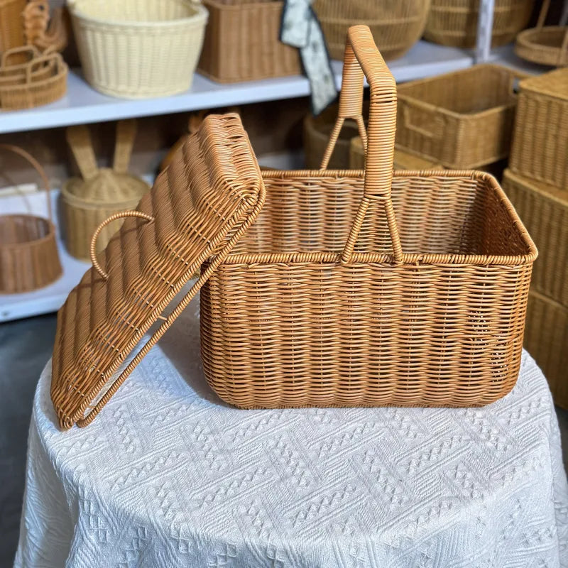 Casual Pastoral Solid Color Imitation Rattan Storage Basket