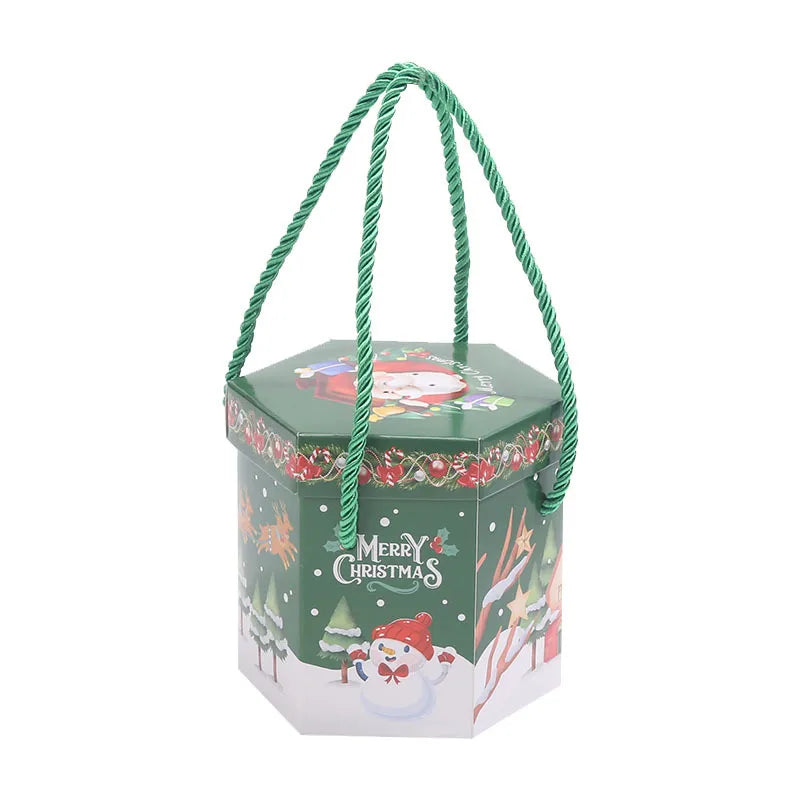 Hexagonal Handheld Christmas Apple Box for Peace Night Candy Packaging Children's Gift Fruit Basket Baking Supplies