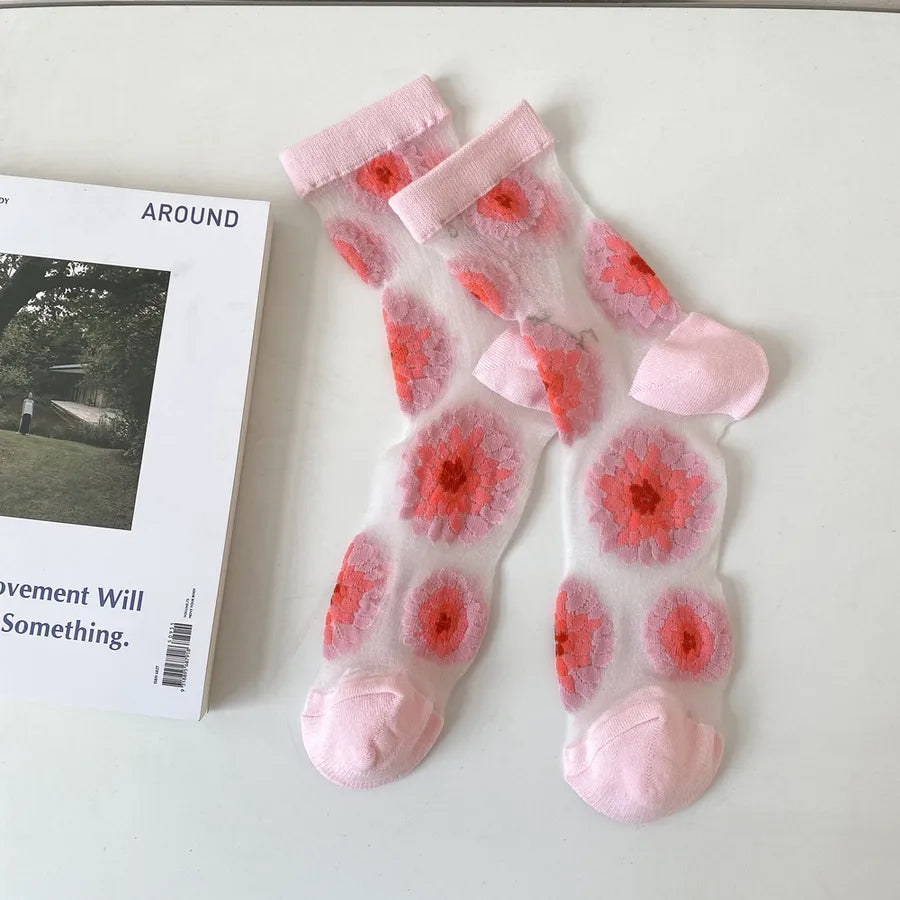 A Pair Cute Women's Flower Cotton Crew Socks