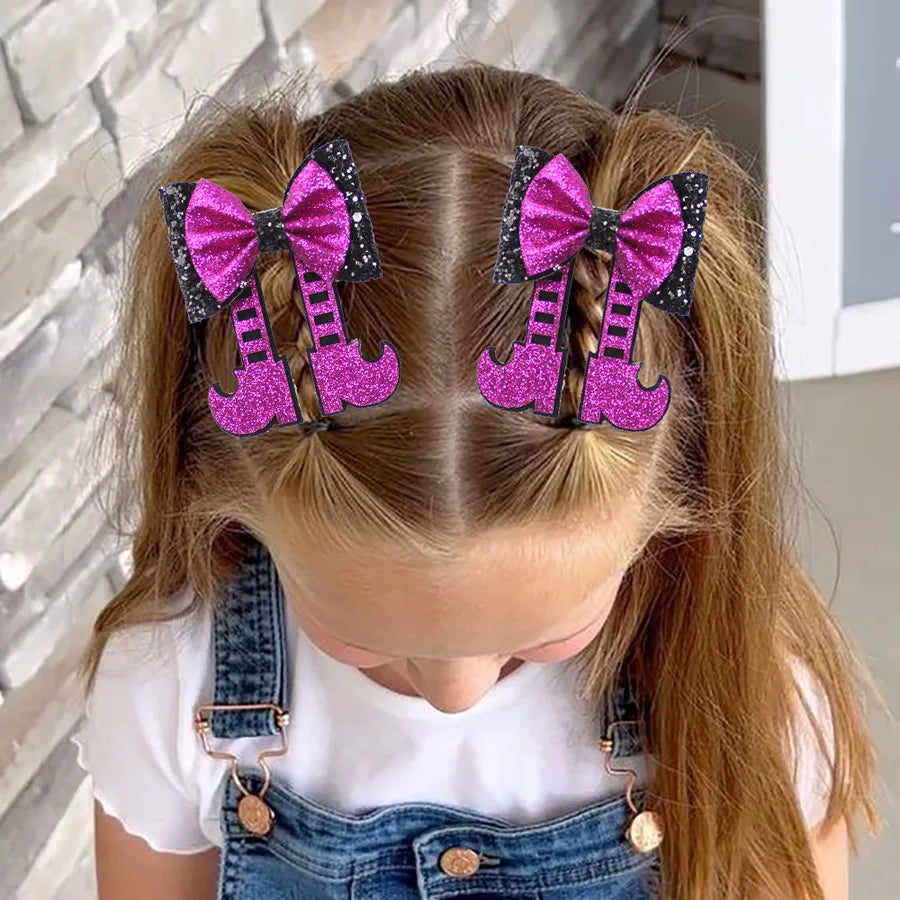Creative Halloween Glitter Boots Butterfly Knot Hair Clip Children's Funny Hair Accessories Sparkling Boot Pattern Fabric Hair Decorations
