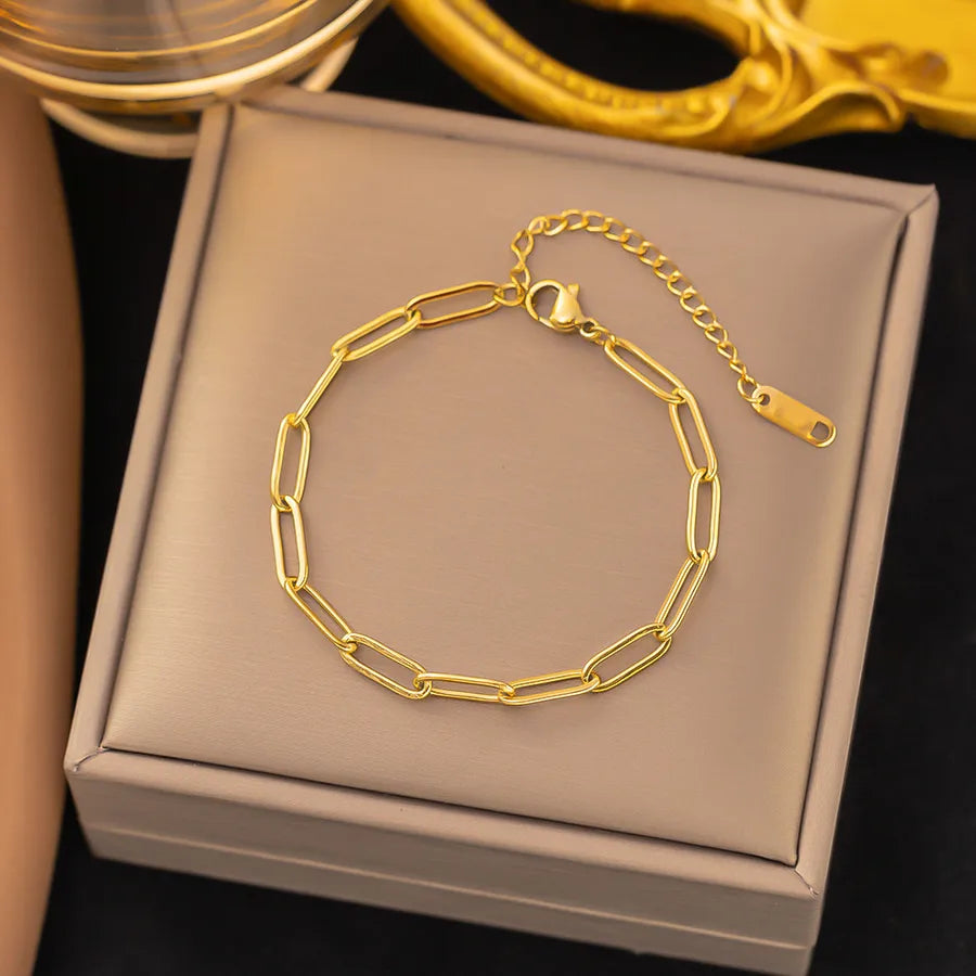 Wholesale Jewelry Elegant Simple Style Geometric Heart Shape 304 Stainless Steel Plating Beaded Chain Paperclip Chain cable chain Bracelets Necklace