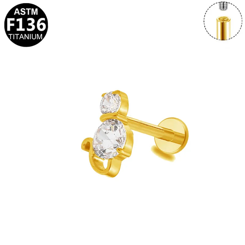 1 Piece Lip Rings Simple Style Shiny Animal Star Titanium Alloy Plating Inlay Zircon 14K Gold Plated White Gold Plated Lip Rings Ear Cartilage Rings & Studs