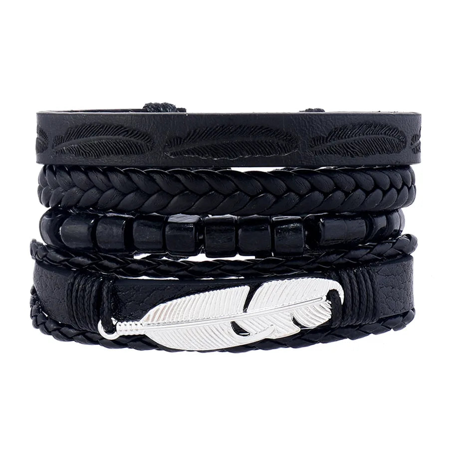 Business Solid Color Pu Leather Men's Bangle
