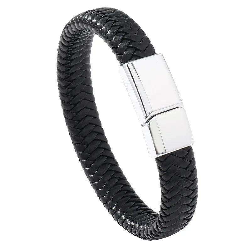 Hip-Hop Retro Geometric Pu Leather Knitting Plating Men's Bracelets