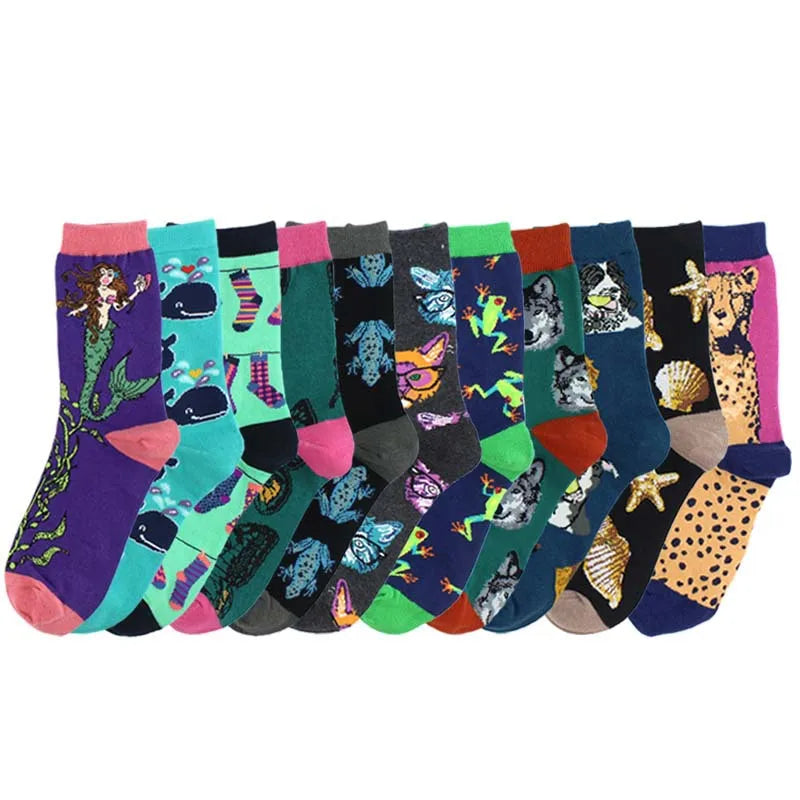 women's simple style classic style commute color block cotton printing crew socks a pair