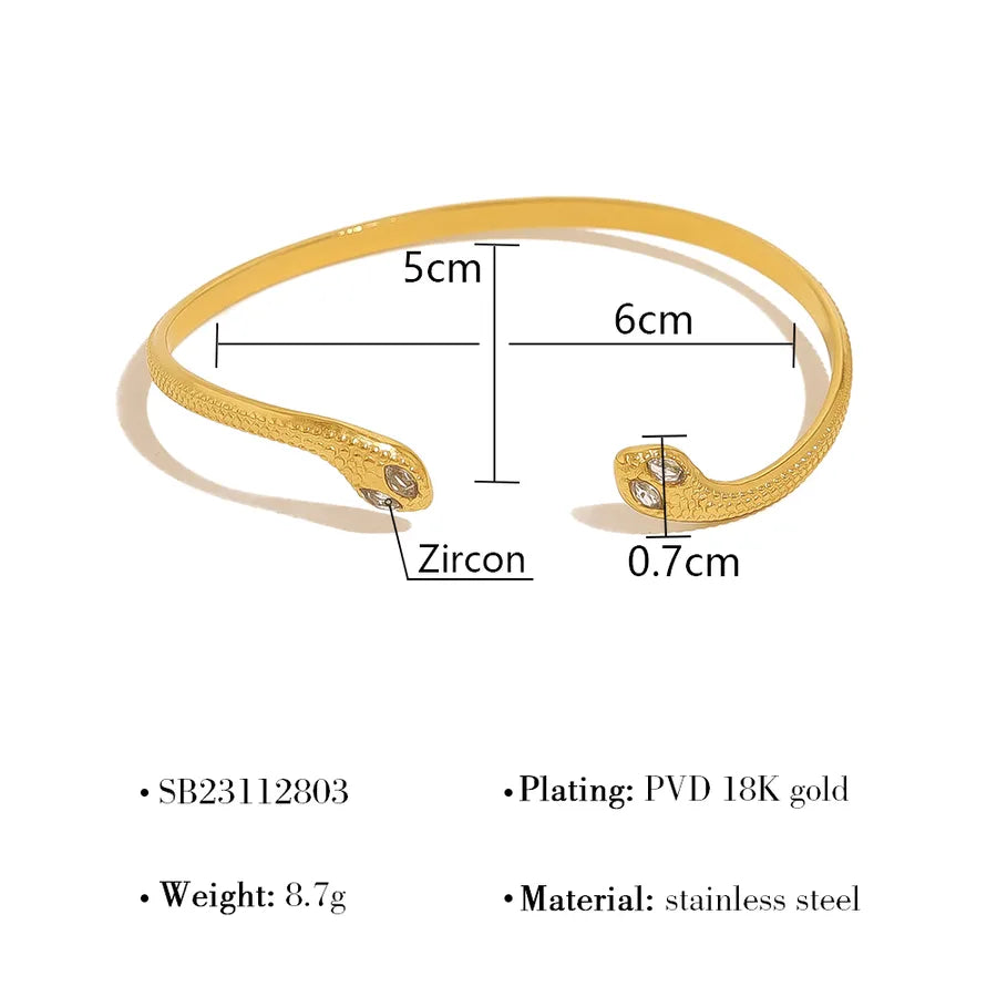 Classic Style Shiny Circle Snake 304 Stainless Steel 18K Gold Plated Bangle In Bulk