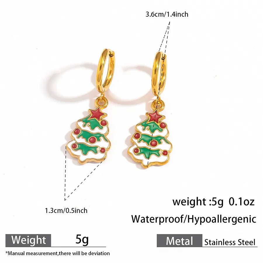 Christmas Santa Claus Ear Cuffs Titanium Steel 316L Quality Suitable For Commuting And Casual Occasions Drop Oil Earrings