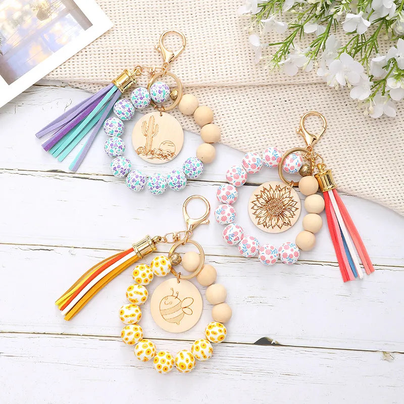 Casual Vacation Simple Style Color Block Wood Beaded Keychain