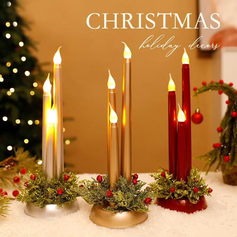 Electronic LED Candle Realistic Christmas Props Smooth Surface Long Candle Christmas Decorations Ornaments European American Style