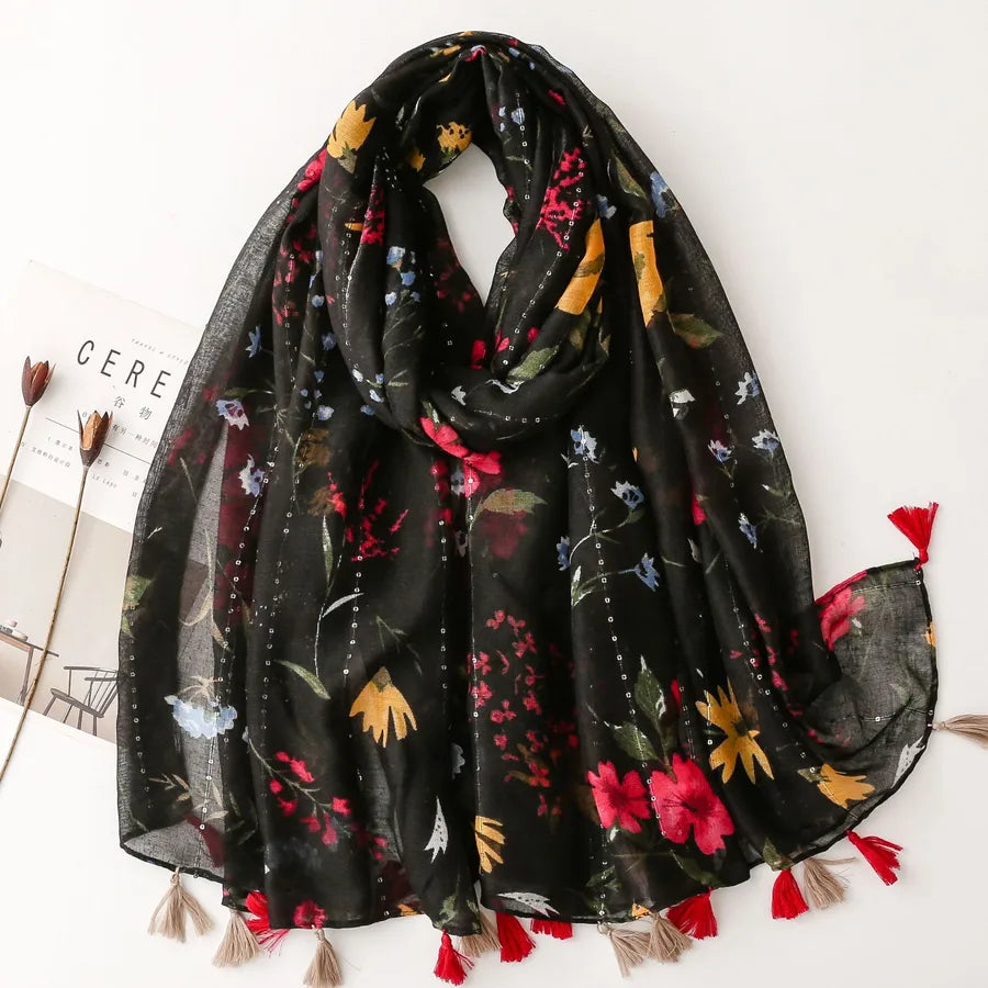 women's fashion flower voile polyester winter scarves