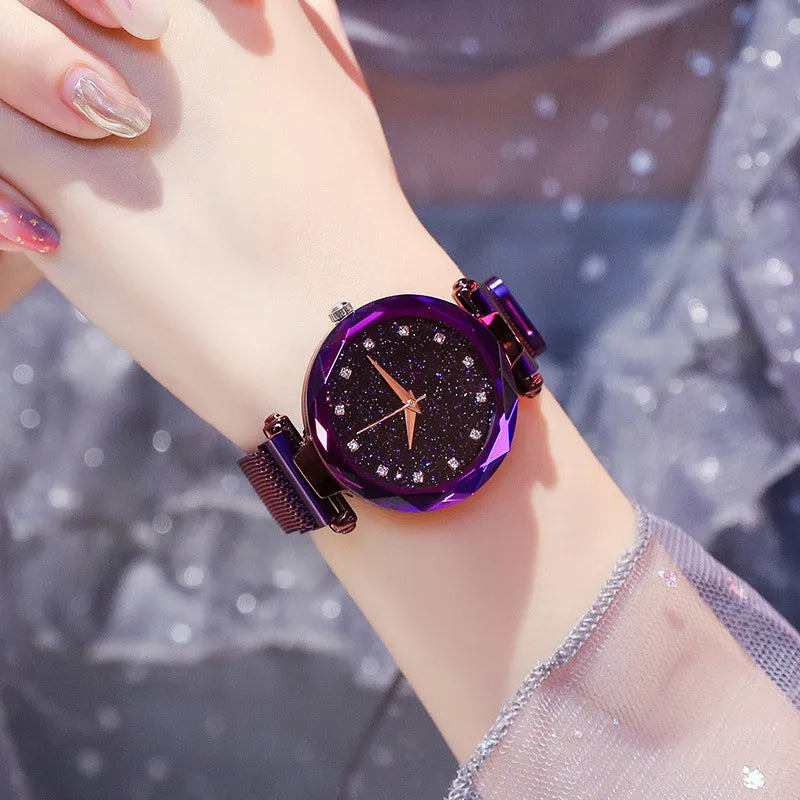 fashion starry sky surface magnet with quartz ladies bracelet watch   rhinestone watch wholesale nihaodropshipping