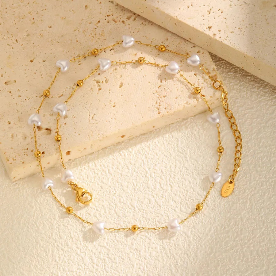 Wholesale Jewelry Lady Simple Style Classic Style Heart Shape 304 Stainless Steel 18K Gold Plated cable chain Pendant Necklace