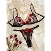 Women's Sexy Flower Sexy Lingerie Sets Home Honeymoon Sheer Bra Low Waist Thong See-Through Sexy Lingerie