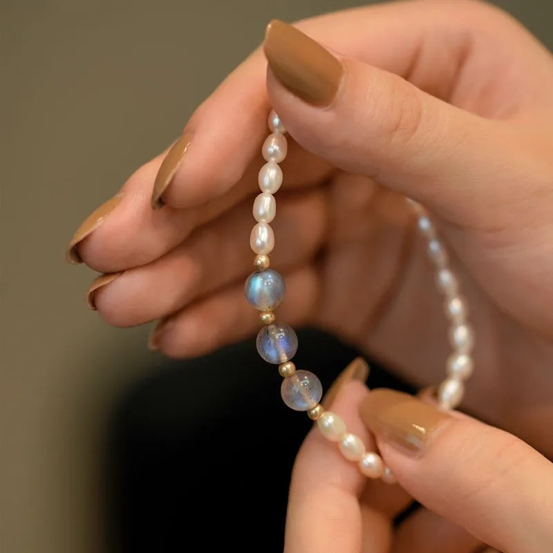 Freshwater Pearl Mixed materials Rose Quartz Beaded Bracelets