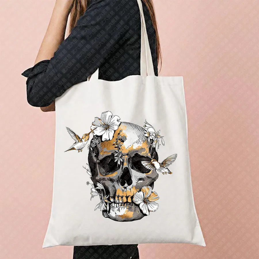 Ghost Pattern Halloween Outdoor Shopping Bag Cute Ghost Design Canvas Tote Bag For Ladies Retro Fashion Printed Large Size