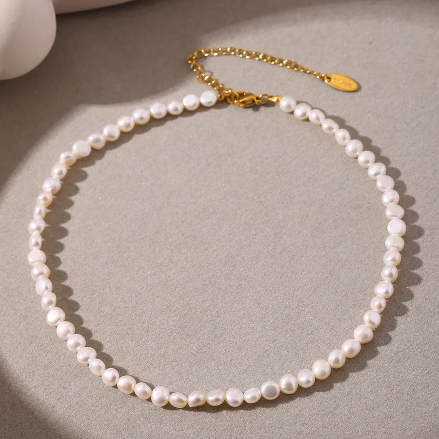 Freshwater Pearl Ion Plating (IP) Beaded Chain Beaded Round Necklace