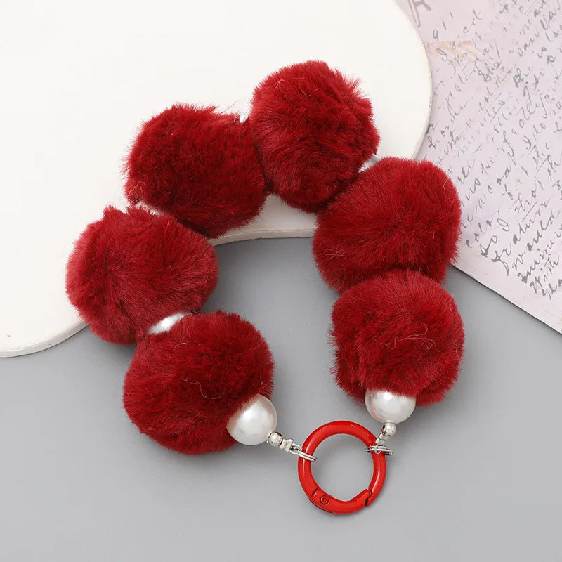 cute hairball plush beaded mobile phone chain