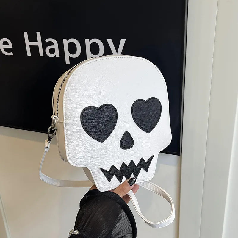 Halloween Skeleton Head Funny Crossbody Bag Square Single Shoulder Slant Bag For Girls Trendy PU Leather Internal Material