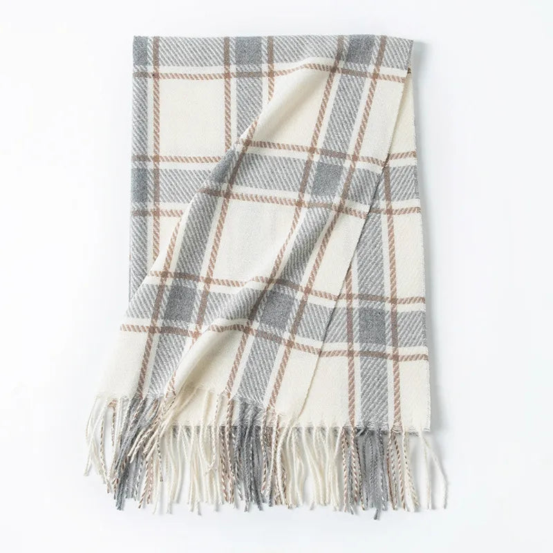 Women's Elegant Plaid Imitation cashmere Tassel Scarf