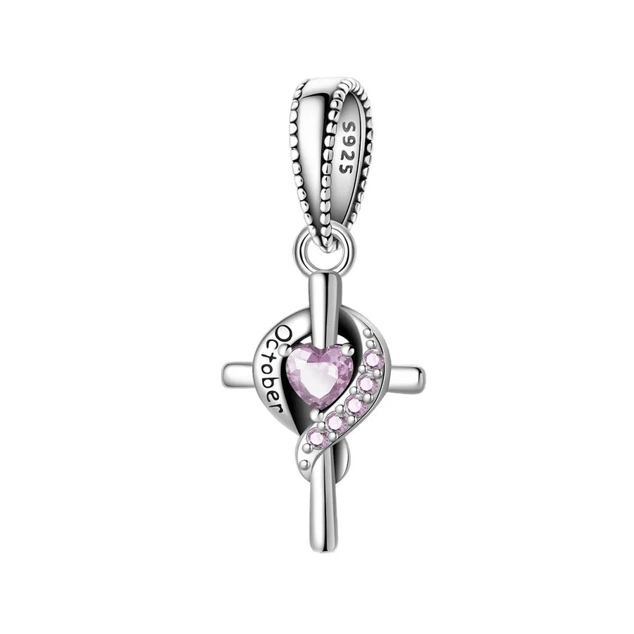 New 925 Sterling Silver Charm Birthstone Pendant DIY Jewelry Bracelet Accessories Attractive Cross Design Original Design