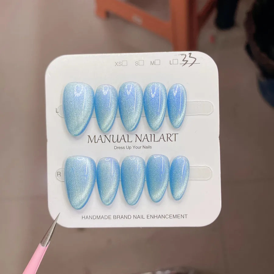 Handmade Wearable Nail Art Phototherapy Finished Product Sparkling Crystal Stone Cat's Eye Removable Starry Sky Pattern Simple Style