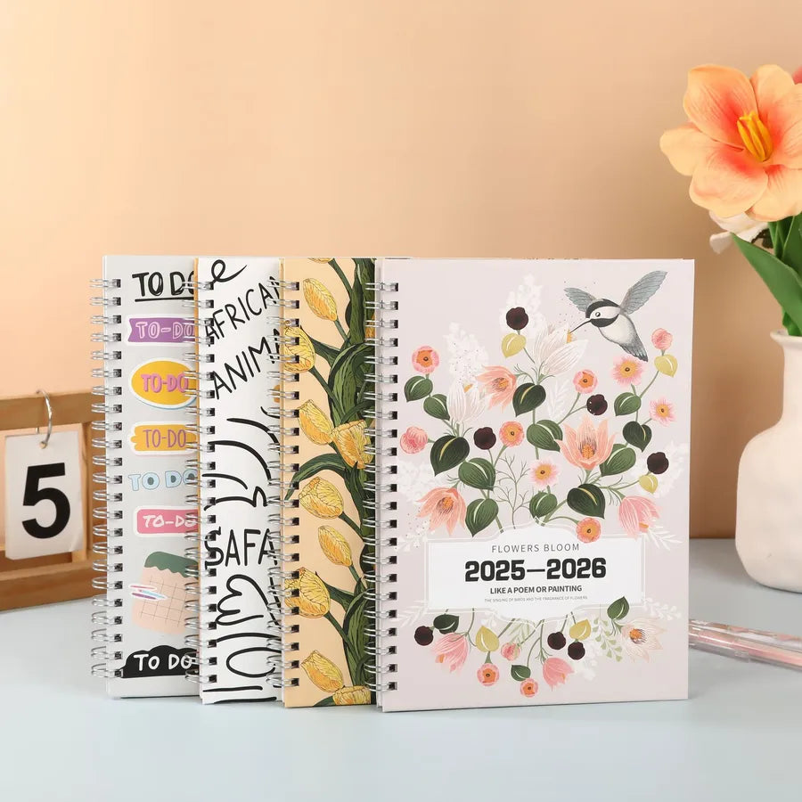 New A5 Spiral Notebook For Students -2026 Academic Year Course Planner Calendar Floral And Giraffe Patterned Notebook