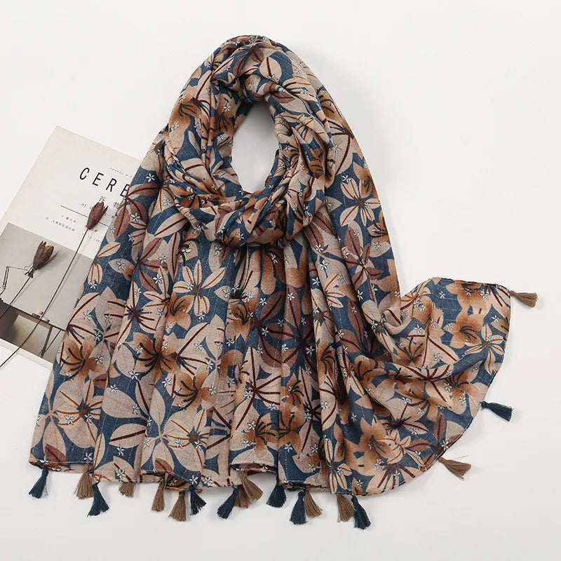 Women's Sweet Color Block Polyester Printing Scarf