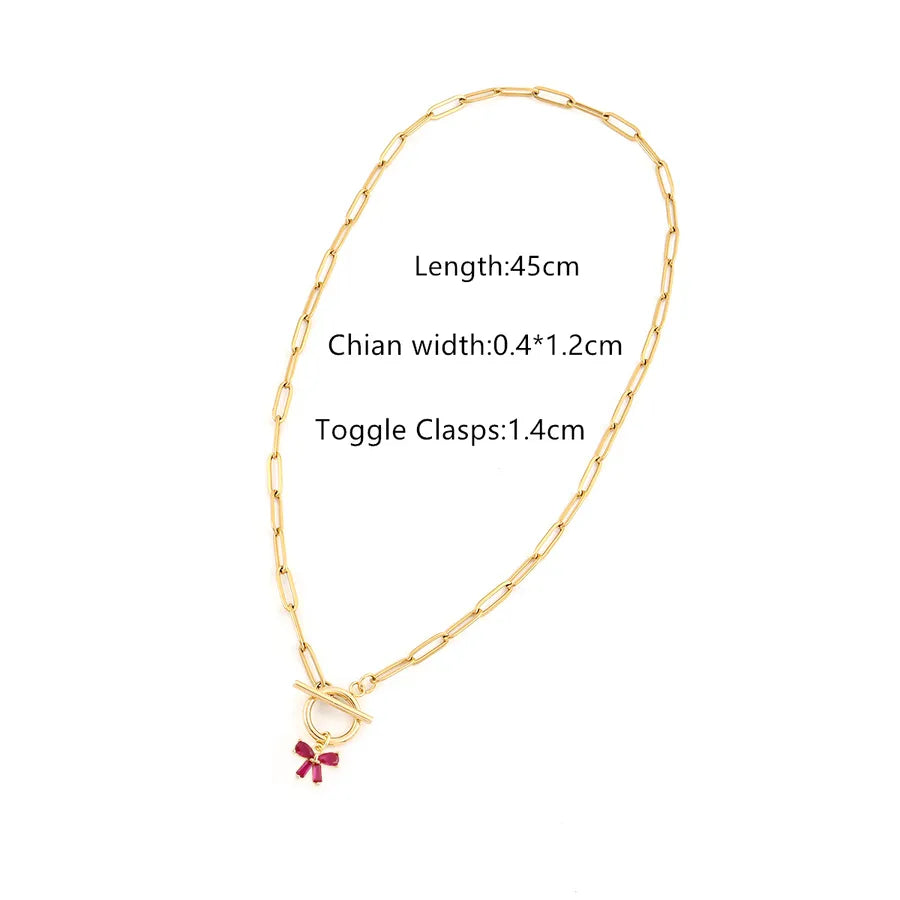 Wholesale Jewelry Elegant Simple Style Classic Style Bow Knot 201 Stainless Steel Copper Artificial Crystal Toggle Pendant Necklace