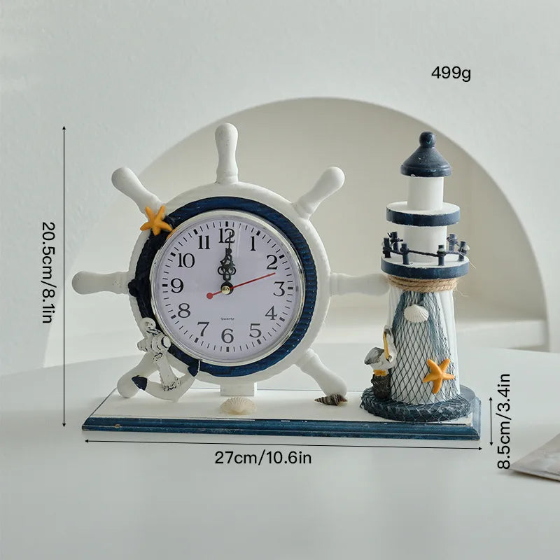 Cute Beach Tower Rudder Wood Ornaments Clock Artificial Decorations