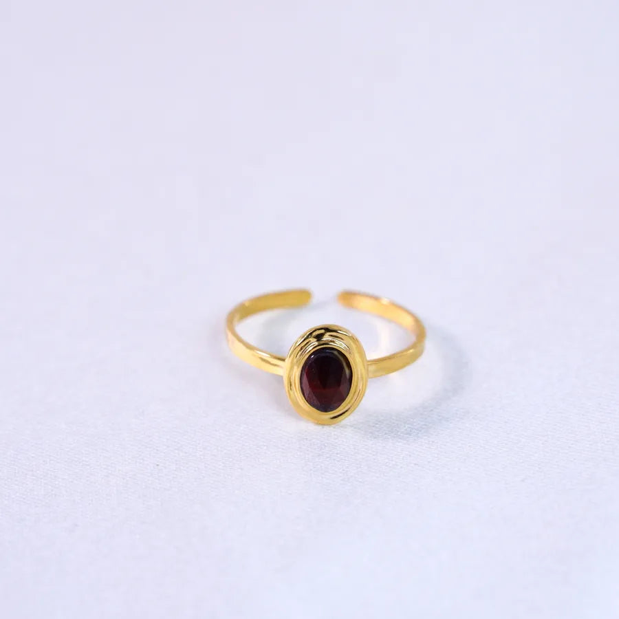 Retro French Style Geometric Titanium Steel Natural Stone Open Rings In Bulk