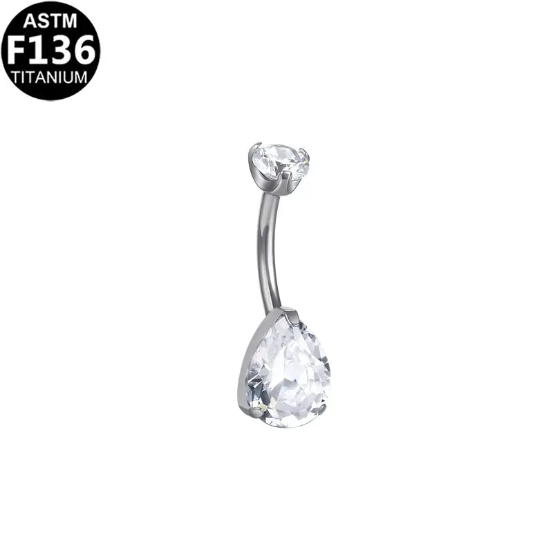 1 Piece Belly Rings Classic Style Shiny Water Droplets Pure Titanium Titanium Alloy Plating Inlay Opal Zircon 14K Gold Plated White Gold Plated