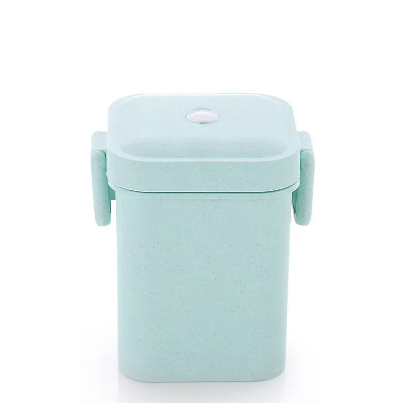 Square three-layer wheat straw fiber plastic lunch box student adult lunch box with tableware can be customized logo