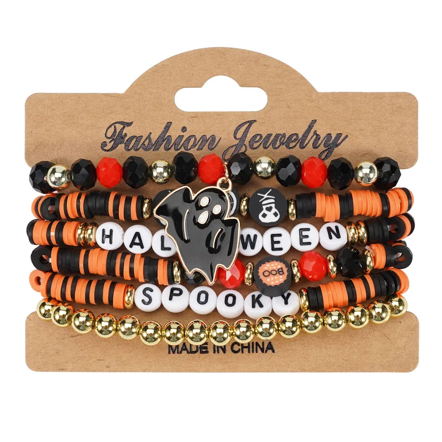 Halloween Party Bracelet Artificial Crystal Soft Clay String Beads Bracelet Pumpkin Ghost Bat Hat Pendant Bracelet Original Design