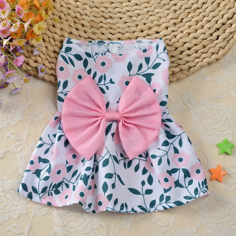 Princess Polyester Flower Bow Knot Printing Pet Clothing