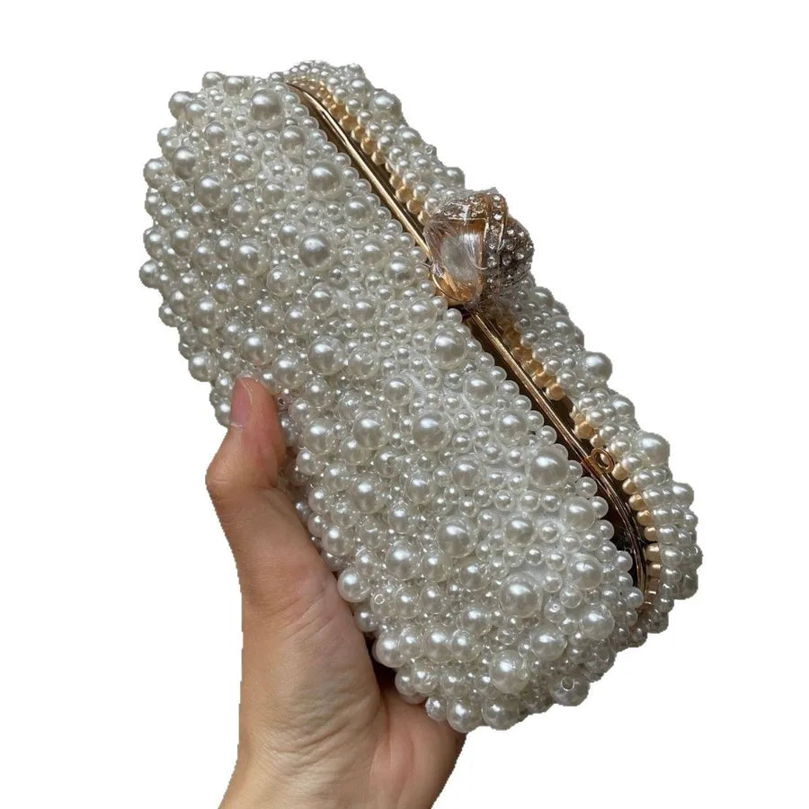 pearl embroidery solid color oval evening bags