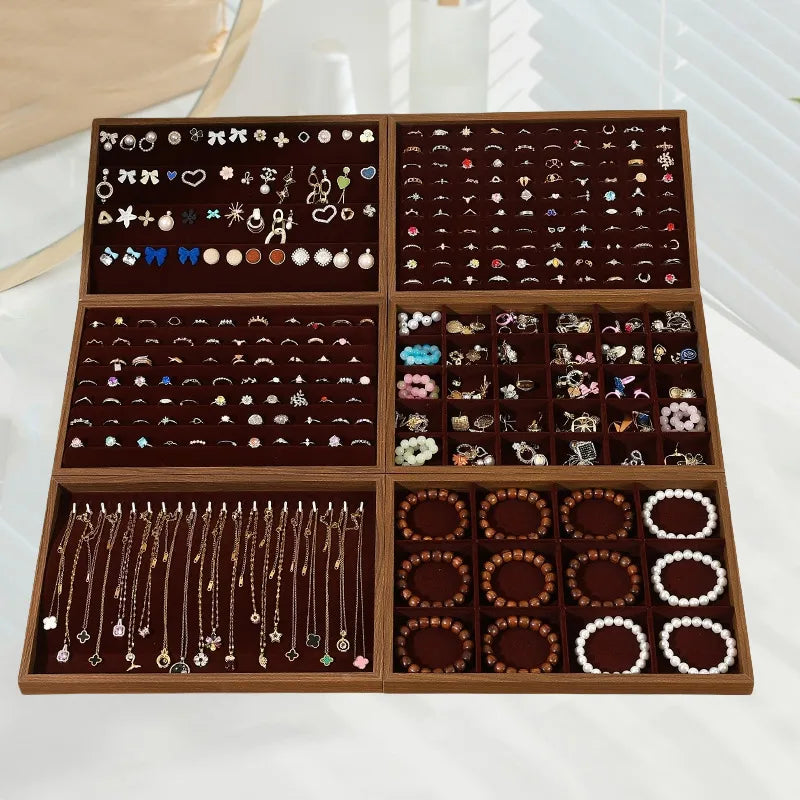Jewelry Display Tray Earring Necklace Pendant Jewelry Storage Box Ring Plate Bracelet Show Props Wooden Texture High-End Feel