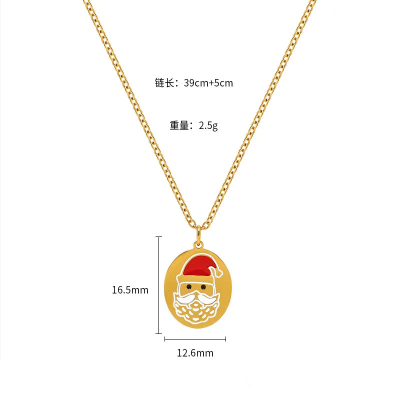 Christmas Creative Design Sense Bell Necklace Women's Versatile Pendant Oil Drop Deer Snowman Cartoon Stainless Steel Titanium Steel