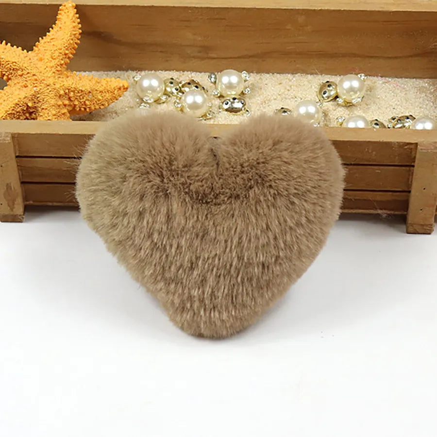 cute heart shape solid color alloy pom poms bag pendant keychain