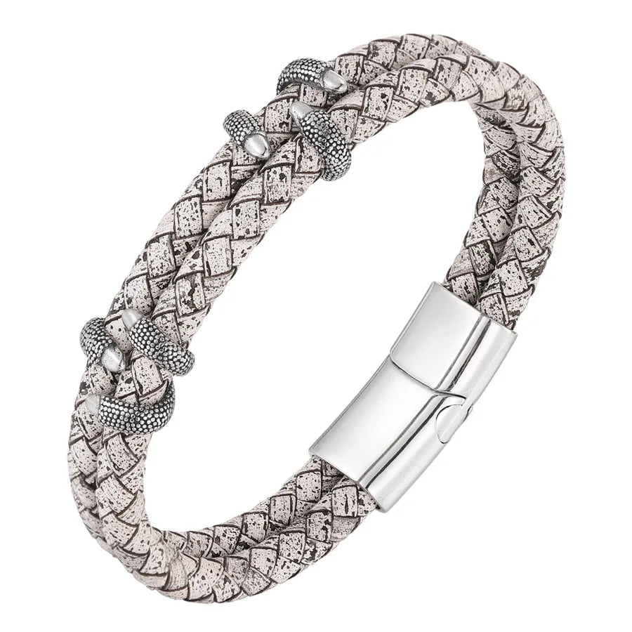 Retro Punk Geometric 304 Stainless Steel Pu Leather Plating Men's Bracelets Men Cord & Leather Bracelets