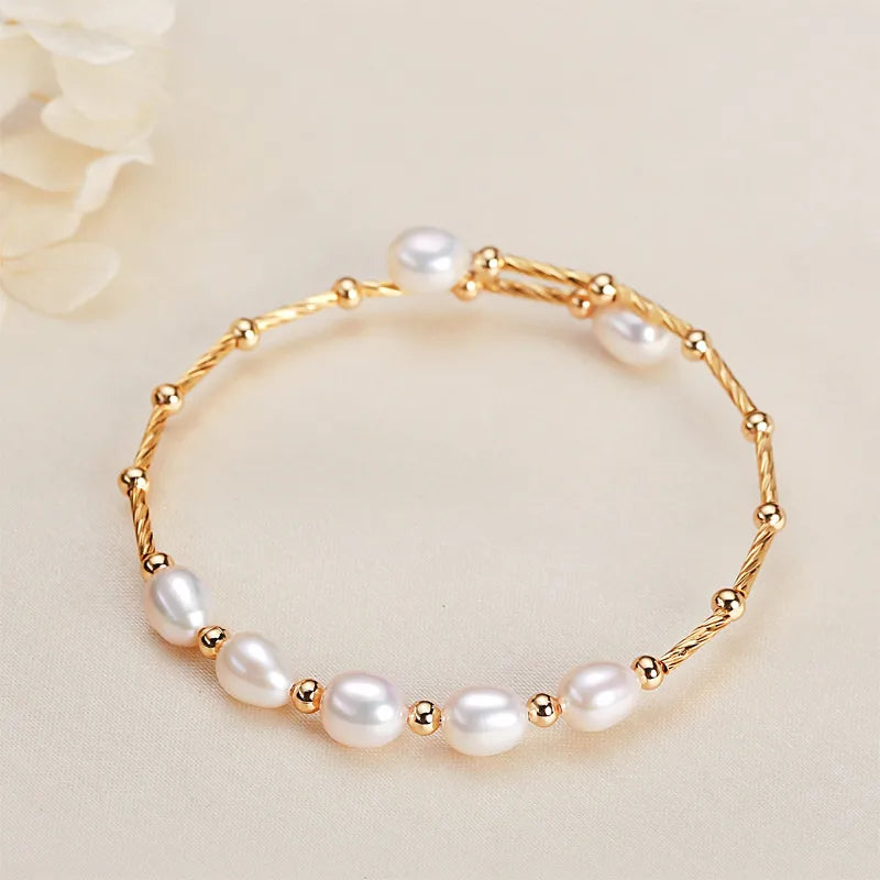 Freshwater Pearl Copper Tube Bangle Casual Elegant